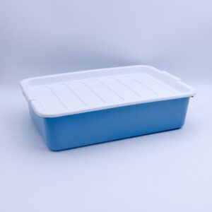 PST กล่องพลาสติกเก็บของอเนกประสงค์ ขนาด 12 ลิตร สีน้ำเงิน มีฝาปิด สามารถวางซ้อนกันได้