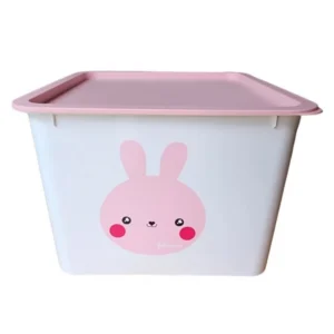 กล่องพลาสติกใส่ของอเนกประสงค์ กระต่าย สีชมพู ขนาดกล่อง กว้าง 22 cm x ยาว 22 cm x สูง 18 cm